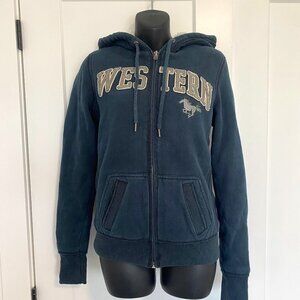 UWO Western Mustangs Navy Blue Vintage / Y2K Zip Up‎ Hoodie Size Small